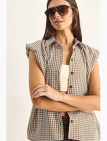 Camisa sem mangas de algodão xadrez vichy lucci