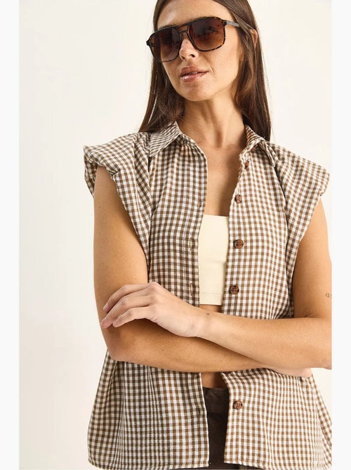 Camisa sem mangas de algodão xadrez vichy lucci - Kiabi Camisa sem mangas de algodão xadrez vichy lucci - Kiabi