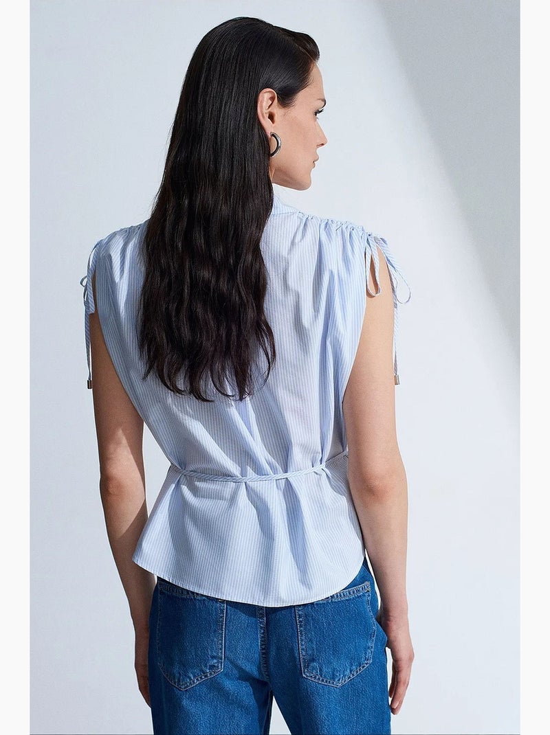 Camisa sem mangas em popelina de algodão às riscas dilvin Azul-céu - Kiabi