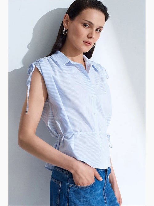 Camisa sem mangas em popelina de algodão às riscas dilvin - Kiabi Camisa sem mangas em popelina de algodão às riscas dilvin - Kiabi