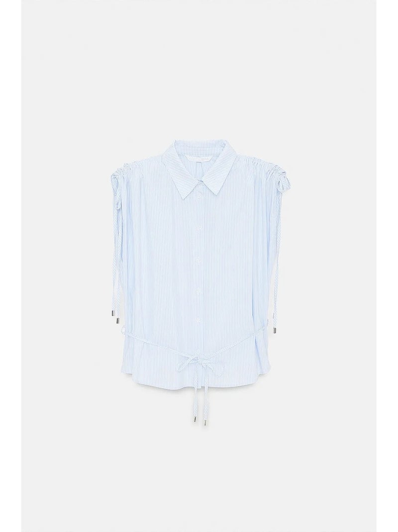 Camisa sem mangas em popelina de algodão às riscas dilvin Azul-céu - Kiabi