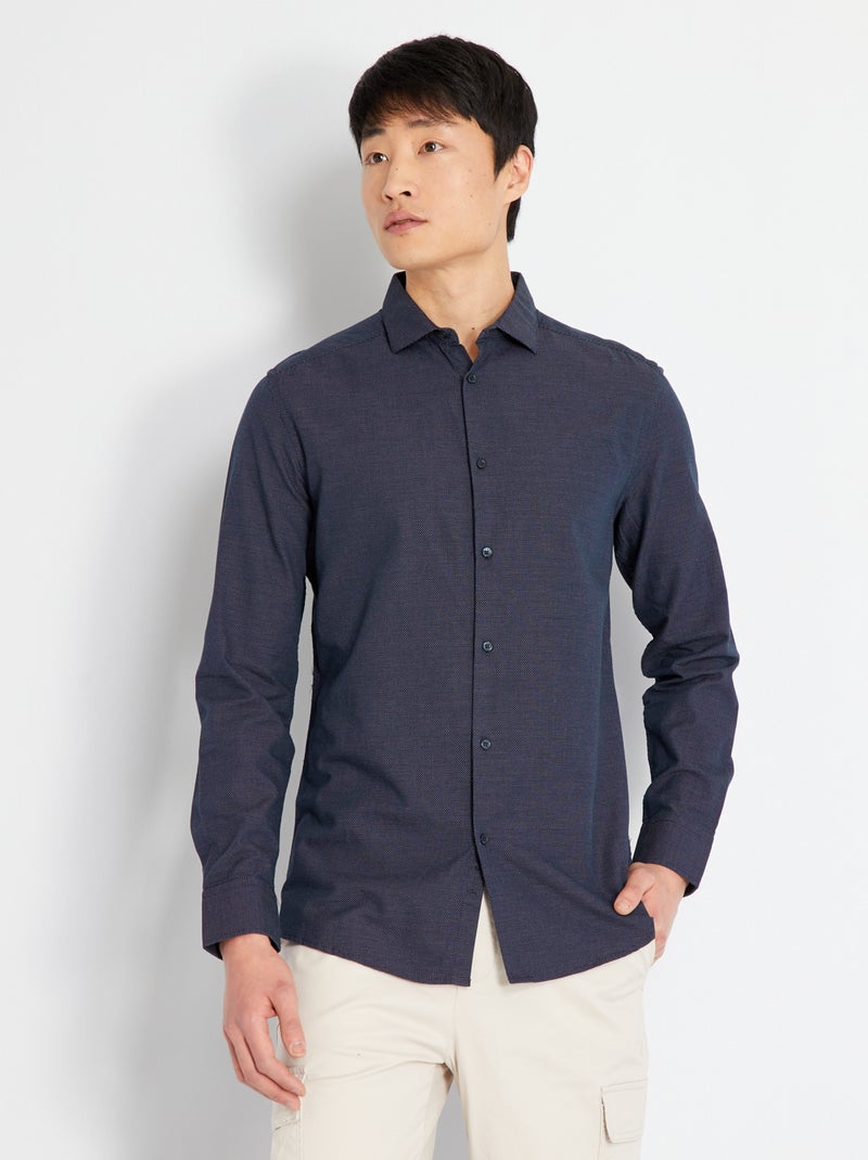 Camisa slim com micromotivos Azul Marinho - Kiabi
