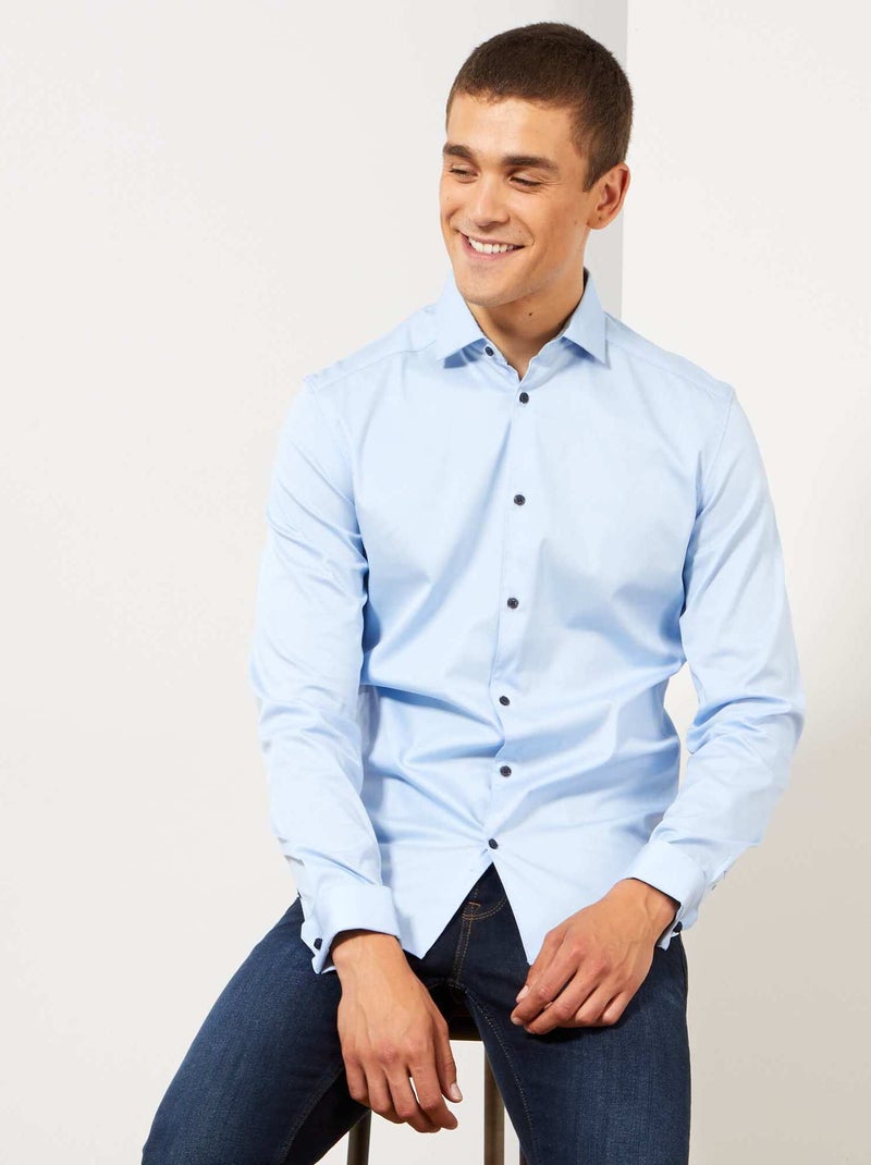 Camisa slim elástica AZUL - Kiabi