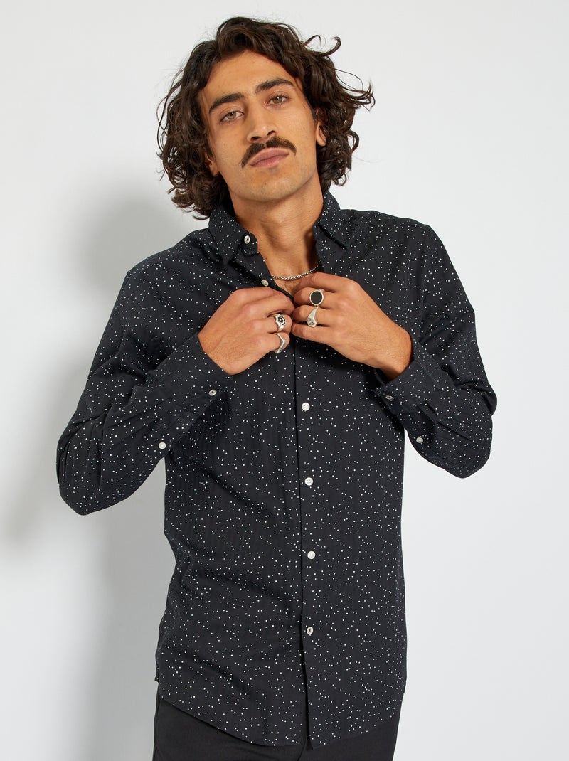 Camisa slim estampada PRETO - Kiabi