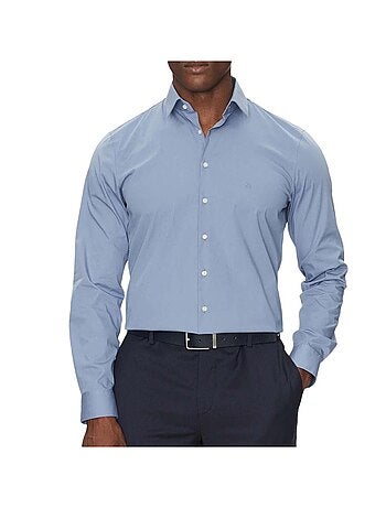 Camisa Slim Fit Calvin Klein Jeans Poplin Stretch Azul para Homem