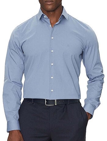 Camisa Slim Fit Calvin Klein Jeans Poplin Stretch Azul para Homem