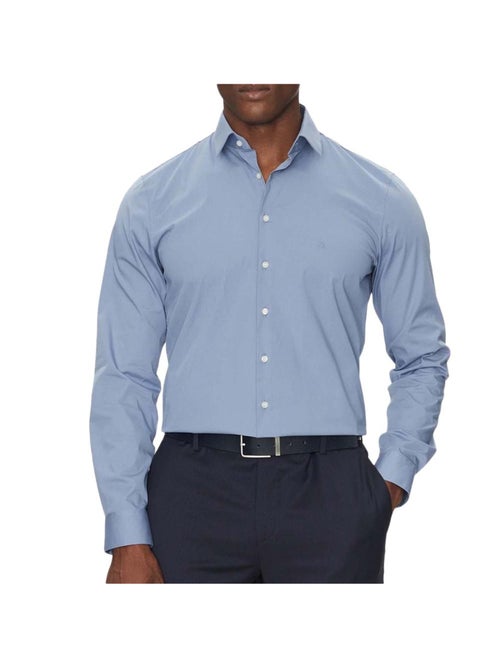Camisa Slim Fit Calvin Klein Jeans Poplin Stretch Azul para Homem - Kiabi Camisa Slim Fit Calvin Klein Jeans Poplin Stretch Azul para Homem - Kiabi