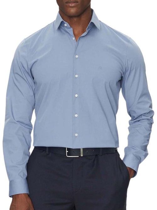 Camisa Slim Fit Calvin Klein Jeans Poplin Stretch Azul para Homem - Kiabi Camisa Slim Fit Calvin Klein Jeans Poplin Stretch Azul para Homem - Kiabi