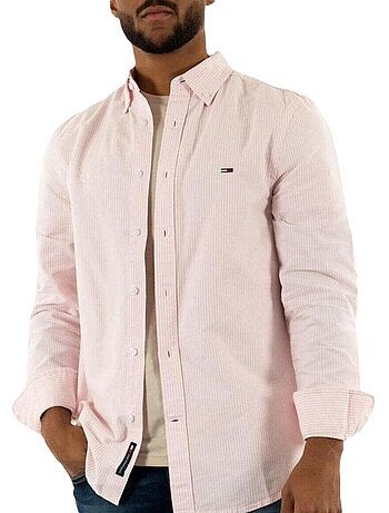 Camisa Slim Fit de Riscas Bordeaux e Brancas para Homem Tommy Hilfiger