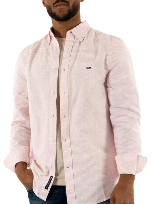 Camisa Slim Fit de Riscas Bordeaux e Brancas para Homem Tommy Hilfiger - Kiabi Camisa Slim Fit de Riscas Bordeaux e Brancas para Homem Tommy Hilfiger - Kiabi
