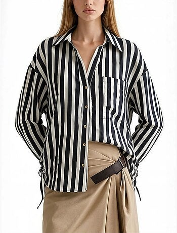 Camisa tecida às riscas com botões frontais busem