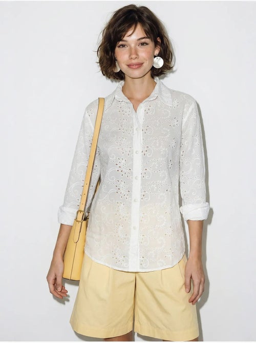 Camisa tecida bordada de corte descontraído lucci - Kiabi Camisa tecida bordada de corte descontraído lucci - Kiabi
