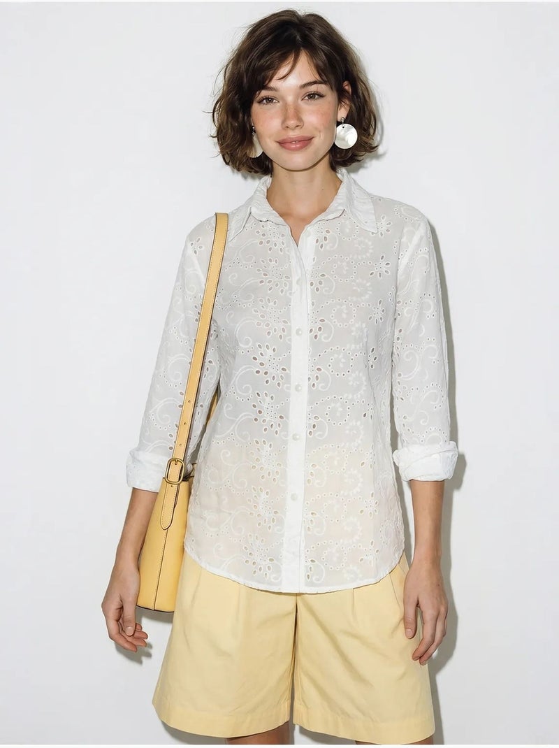 Camisa tecida bordada de corte descontraído lucci Branco - Kiabi