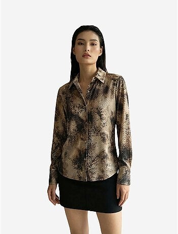 Camisa tecida em cetim com estampado de cobra my fashion