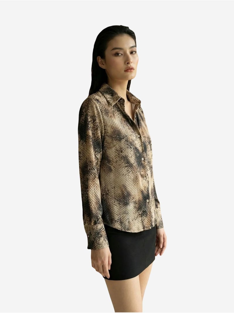 Camisa tecida em cetim com estampado de cobra my fashion Bege-argila - Kiabi