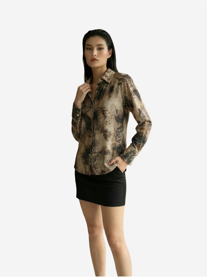 Camisa tecida em cetim com estampado de cobra my fashion Bege-argila - Kiabi