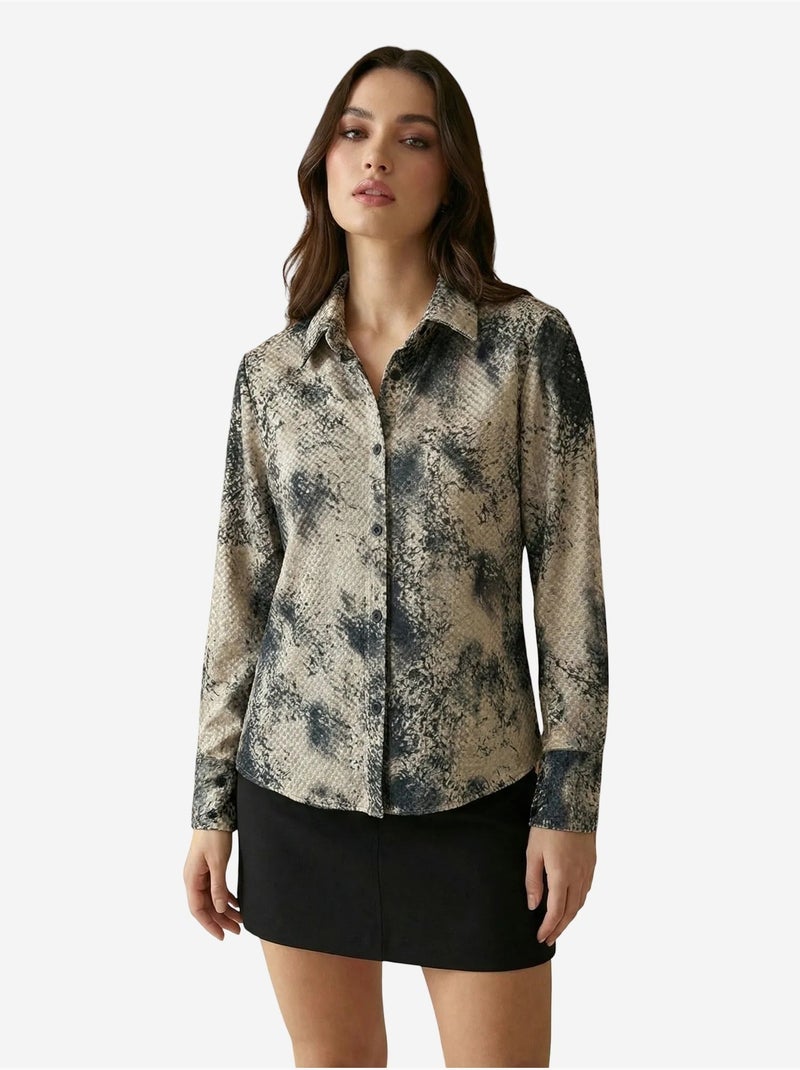 Camisa tecida em cetim com estampado de cobra my fashion Toupe - Kiabi