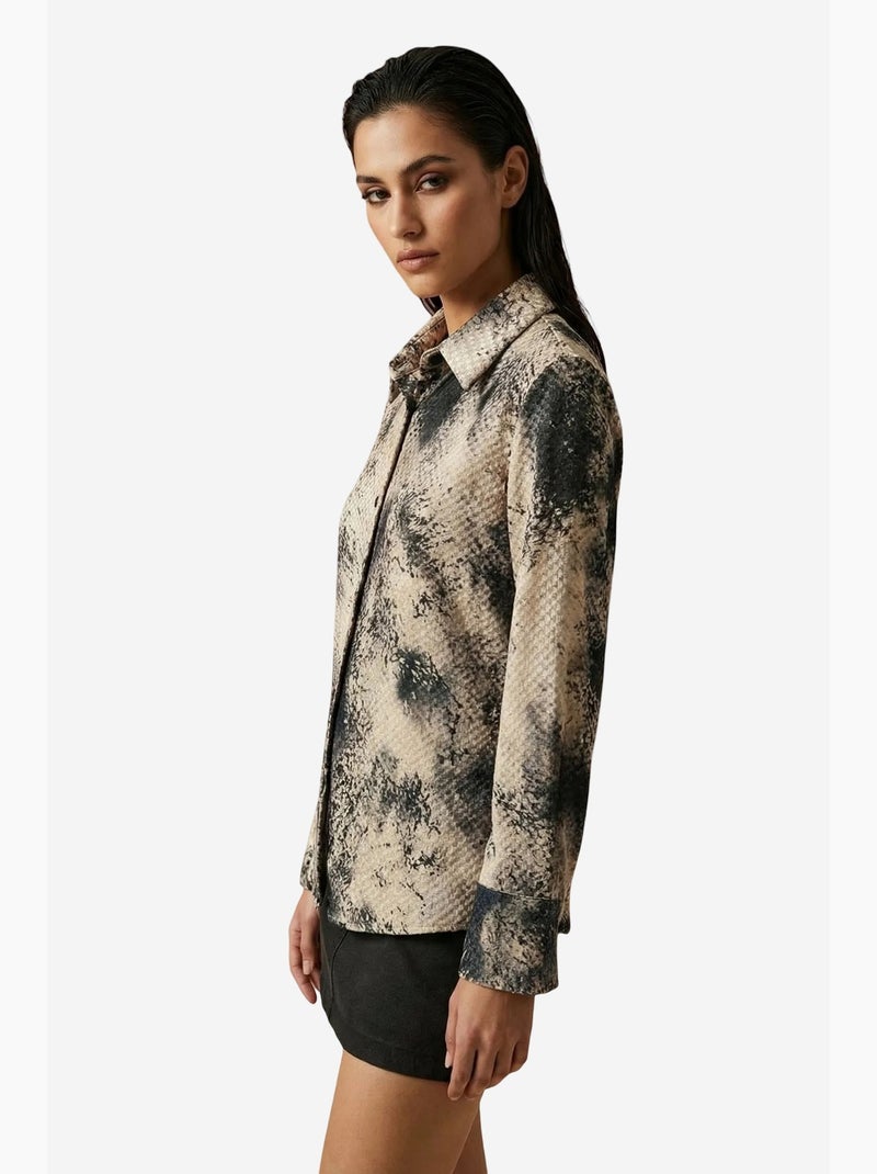 Camisa tecida em cetim com estampado de cobra my fashion Toupe - Kiabi
