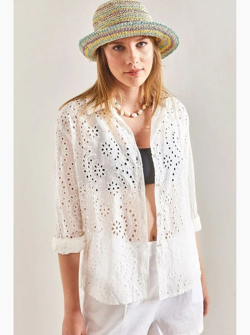 Camisa tecida em renda bordada lucci - Kiabi Camisa tecida em renda bordada lucci - Kiabi