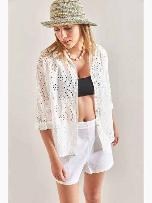 Camisa tecida em renda bordada lucci - Kiabi Camisa tecida em renda bordada lucci - Kiabi