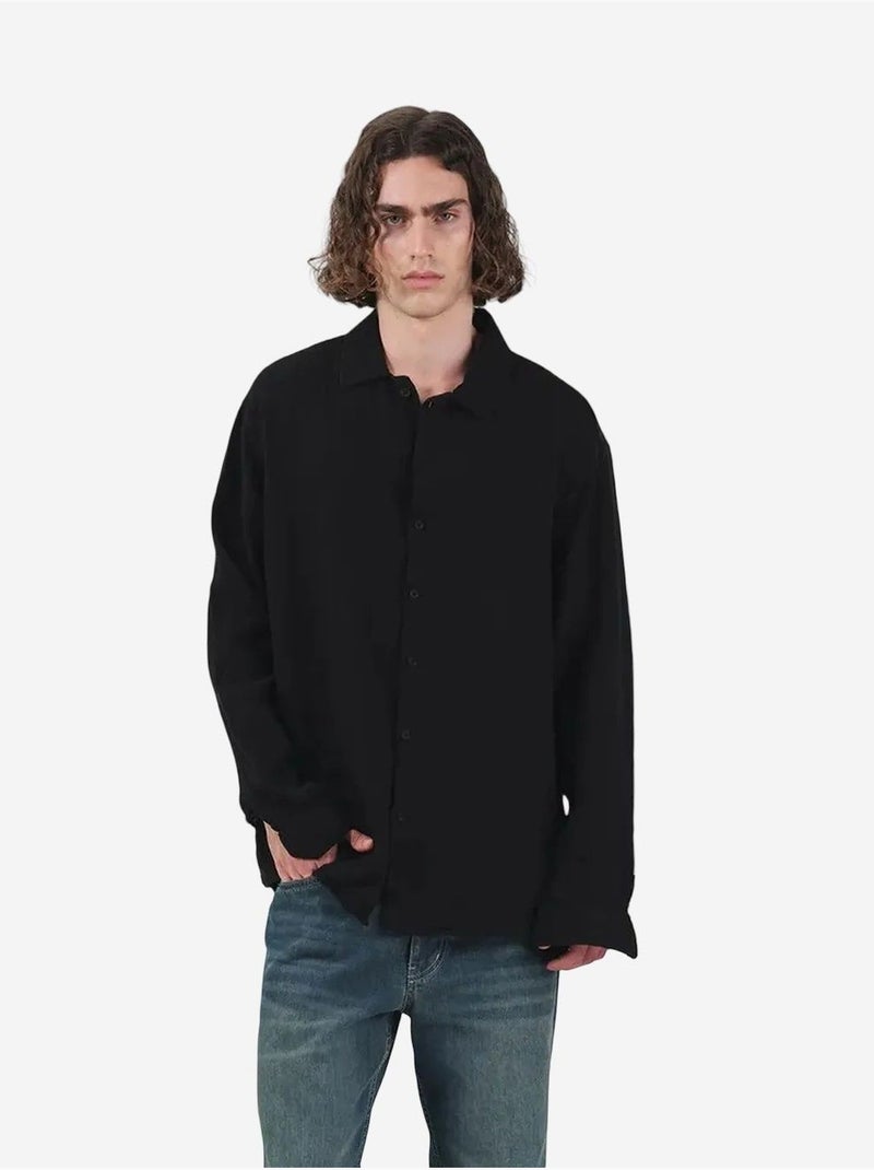 Camisa texturada de manga comprida com botões giesto Preto - Kiabi