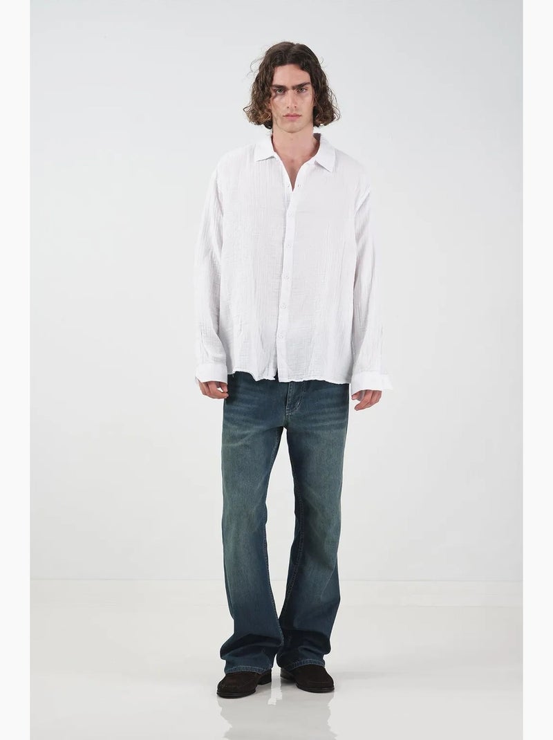 Camisa texturada de manga comprida de corte descontraído giesto Branco - Kiabi