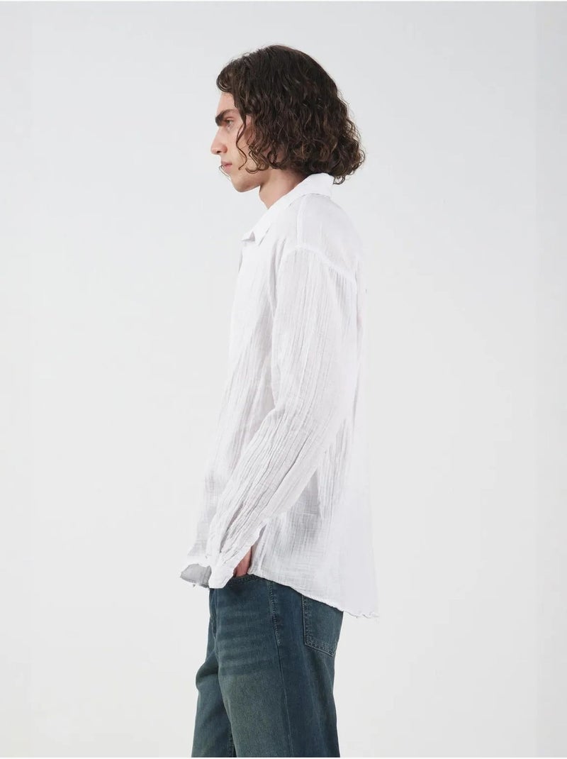 Camisa texturada de manga comprida de corte descontraído giesto Branco - Kiabi