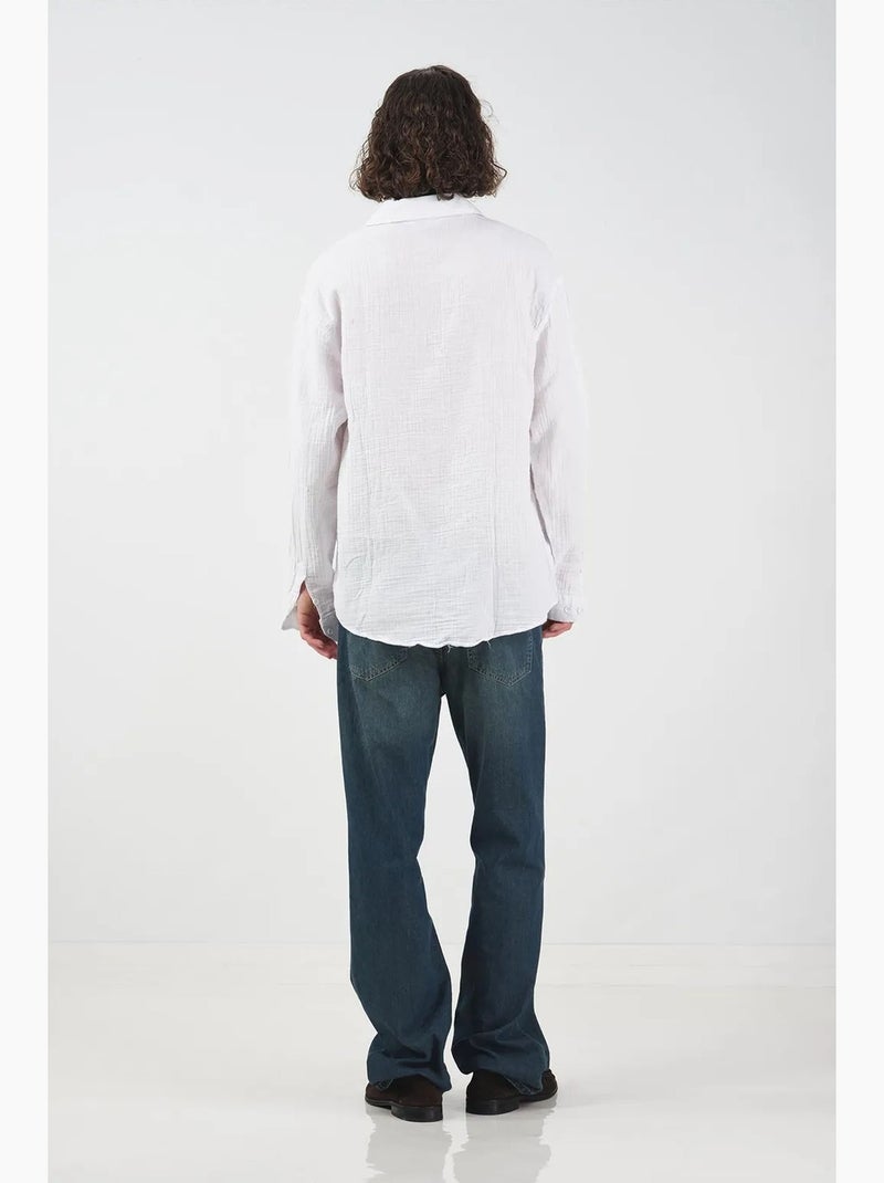 Camisa texturada de manga comprida de corte descontraído giesto Branco - Kiabi