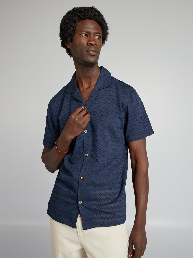 Camisa texturada de manga curta AZUL - Kiabi