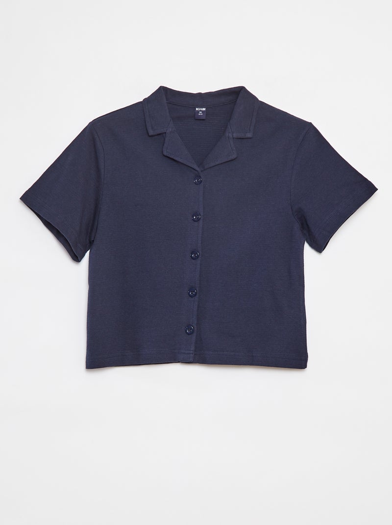 Camisa texturada de manga curta Azul - Kiabi