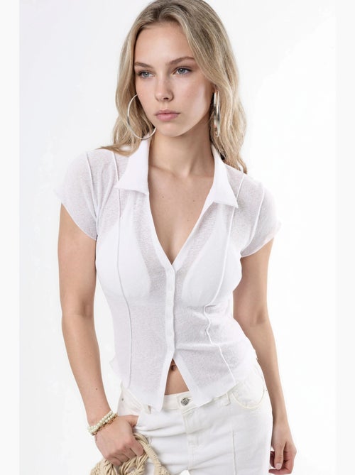 Camisa texturada de manga curta com botões busem - Kiabi Camisa texturada de manga curta com botões busem - Kiabi