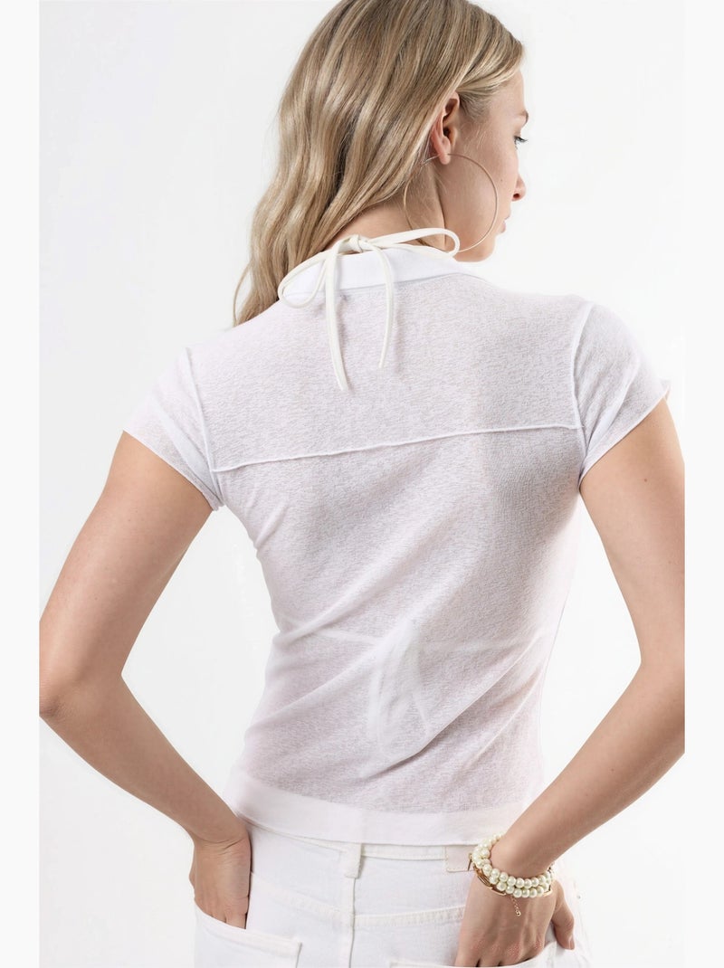 Camisa texturada de manga curta com botões busem Branco - Kiabi