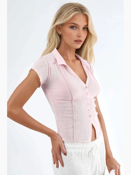 Camisa texturada de manga curta com botões busem - Kiabi