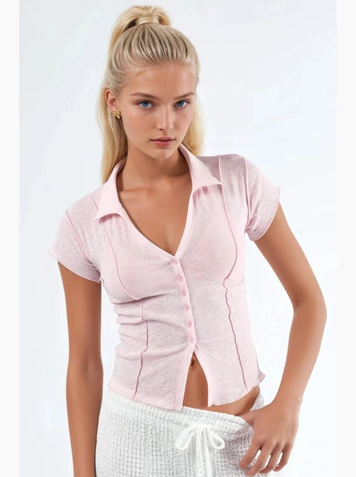Camisa texturada de manga curta com botões busem - Kiabi