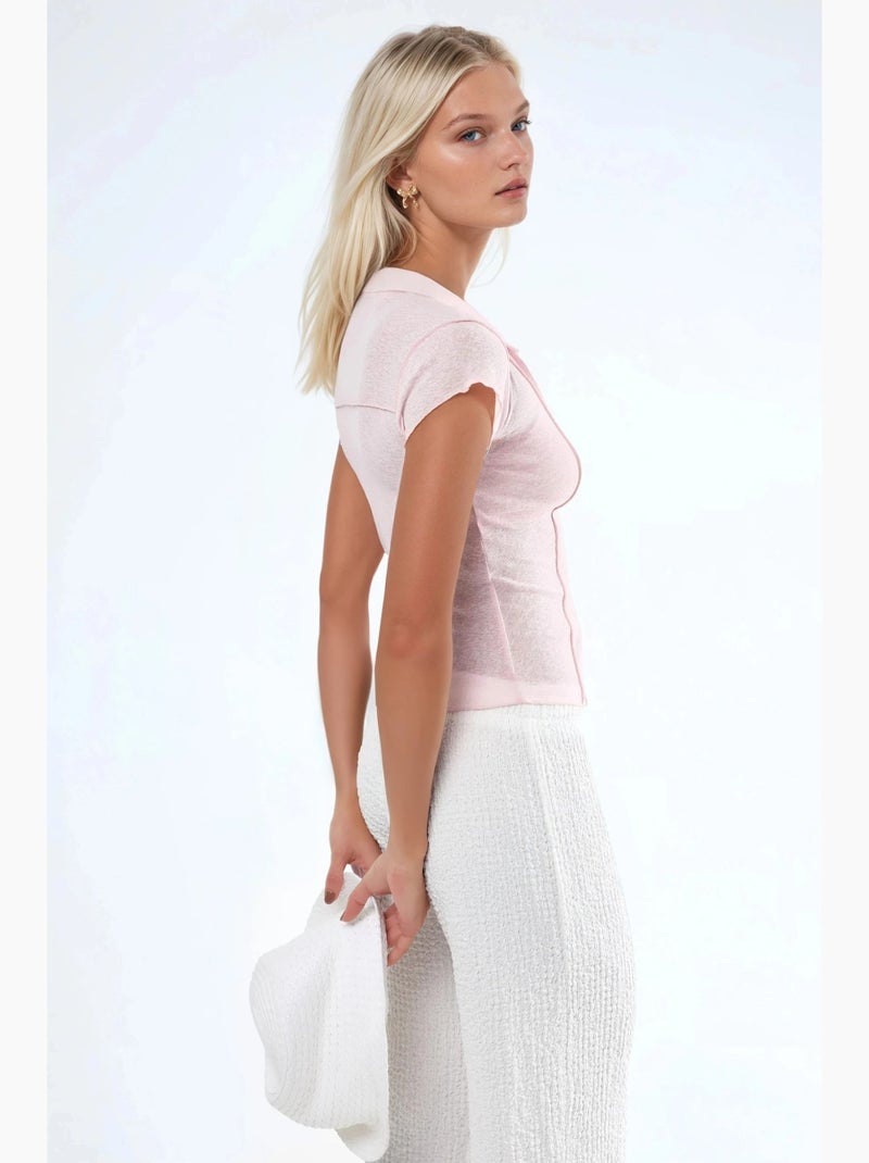 Camisa texturada de manga curta com botões busem Rosa-pálido - Kiabi