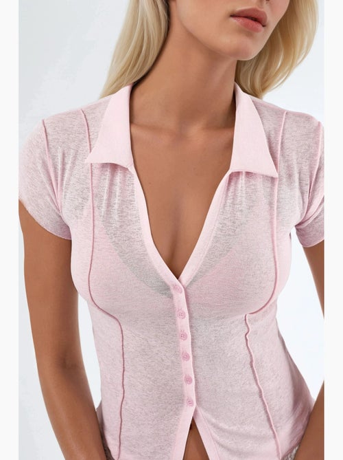 Camisa texturada de manga curta com botões busem - Kiabi