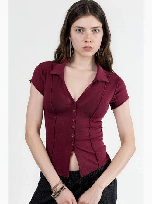 Camisa texturada de manga curta com botões busem - Kiabi