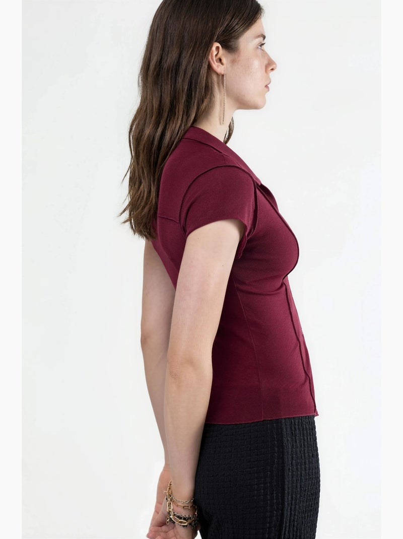 Camisa texturada de manga curta com botões busem Vermelho bordô - Kiabi