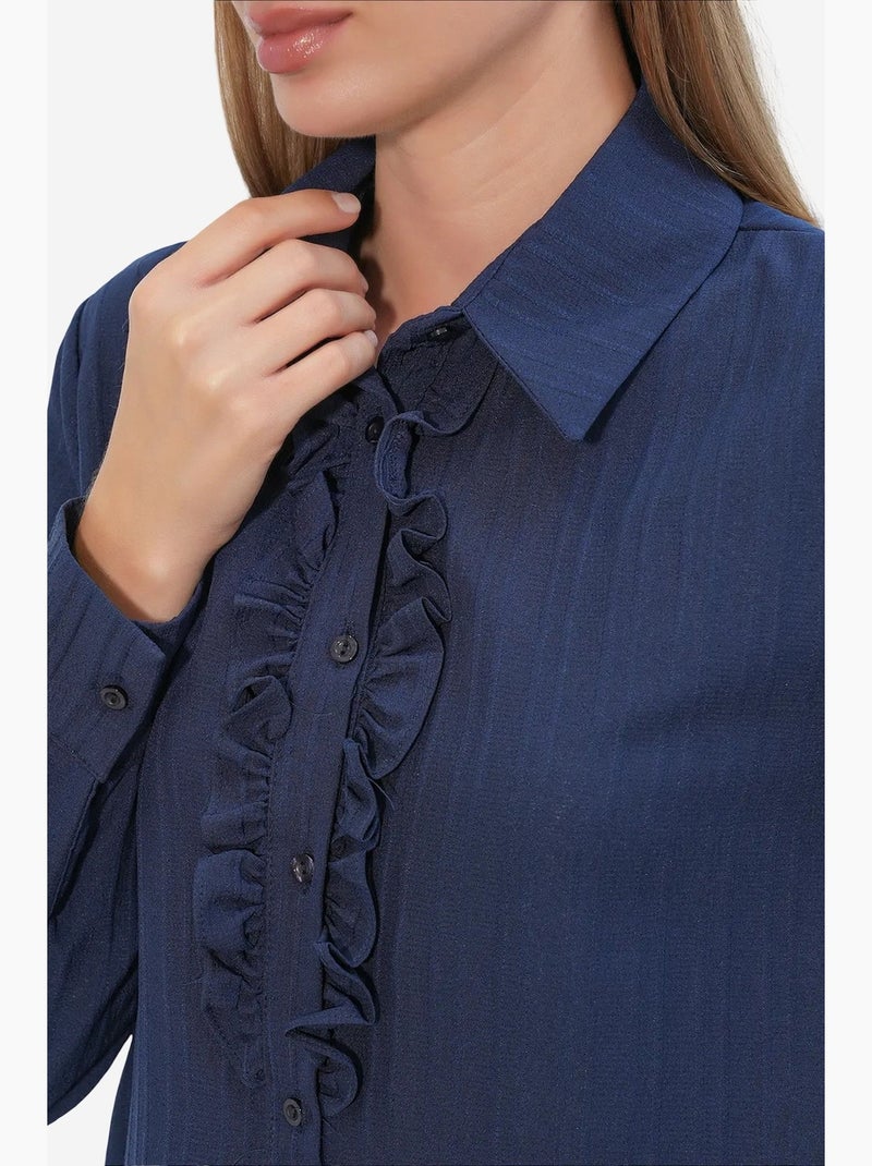 Camisa texturizada com detalhes de folhos bdart Azul-marinho - Kiabi