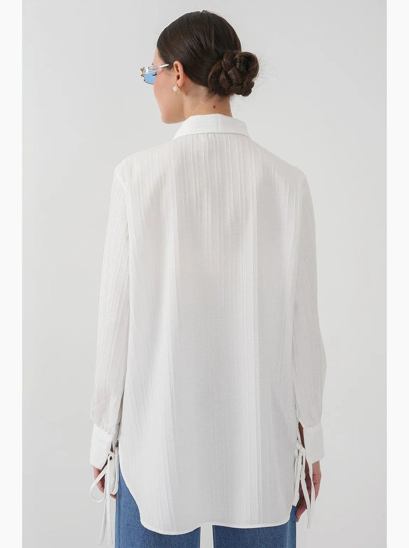 Camisa texturizada com detalhes de folhos bdart Branco - Kiabi