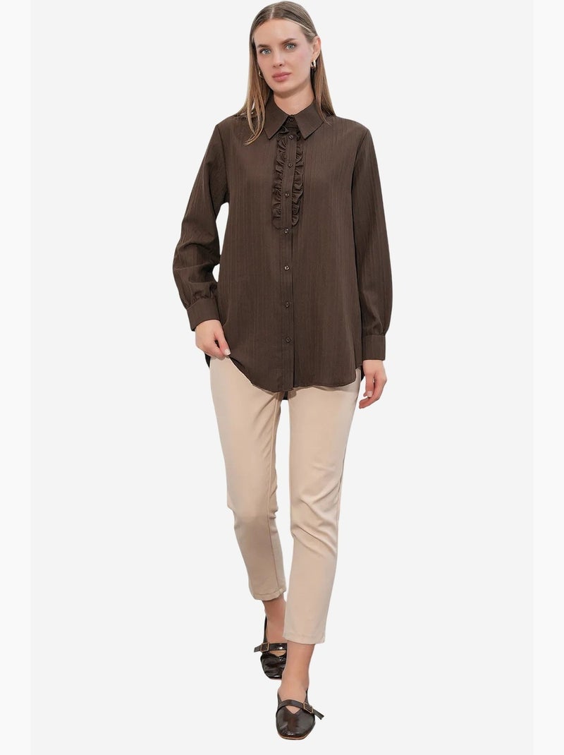 Camisa texturizada com detalhes de folhos bdart Castanho - Kiabi