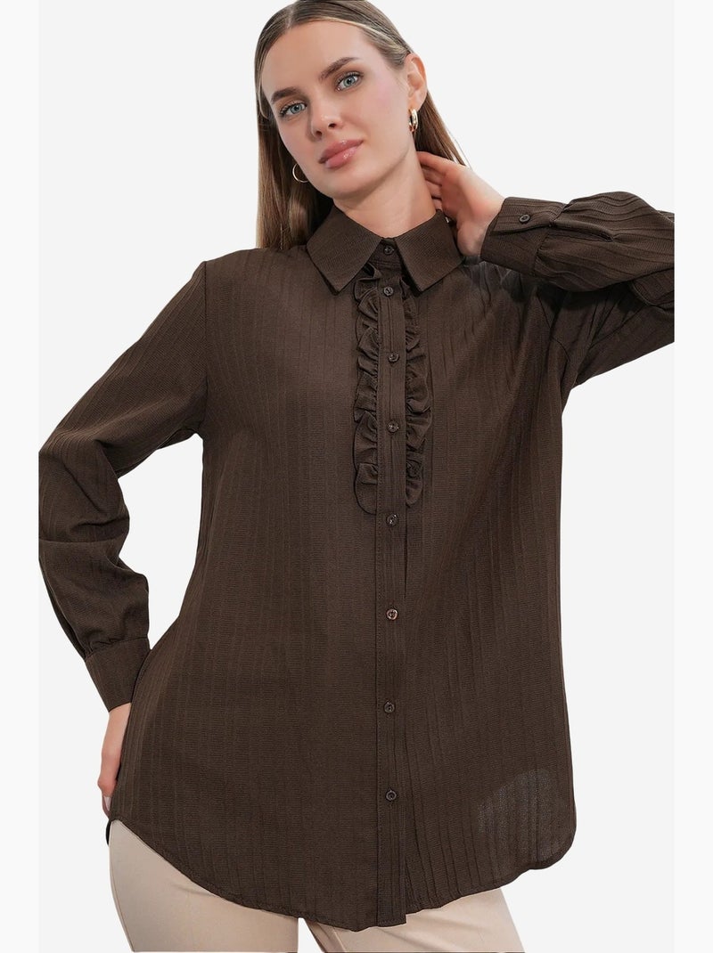 Camisa texturizada com detalhes de folhos bdart Castanho - Kiabi