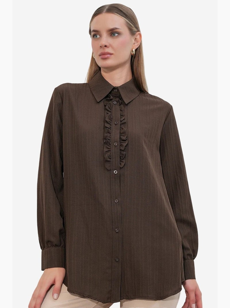 Camisa texturizada com detalhes de folhos bdart Castanho - Kiabi