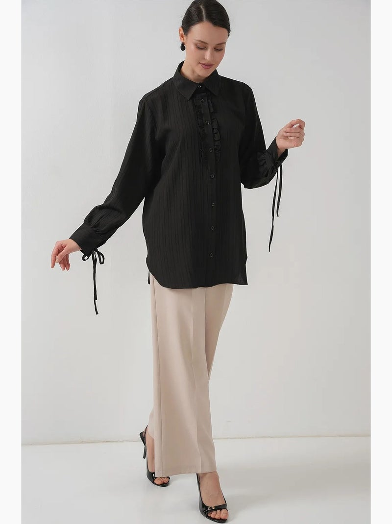 Camisa texturizada com detalhes de folhos bdart Preto - Kiabi