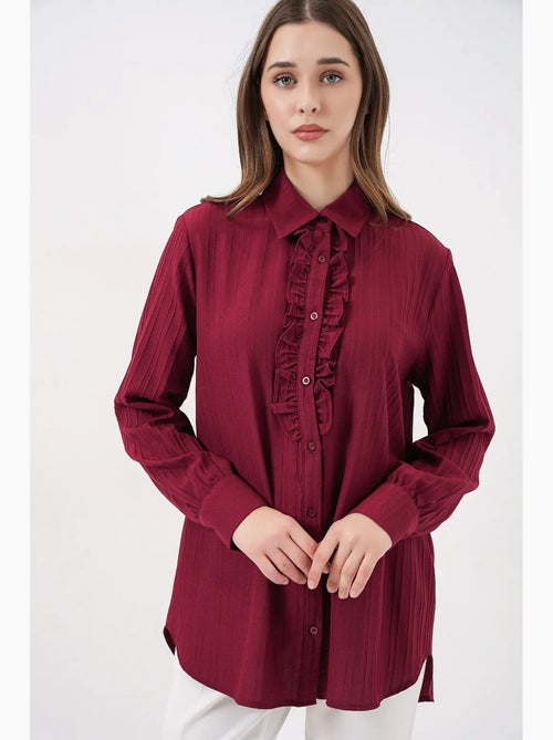 Camisa texturizada com detalhes de folhos bdart - Kiabi Camisa texturizada com detalhes de folhos bdart - Kiabi