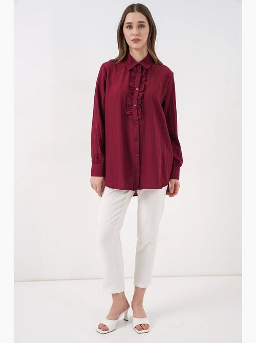 Camisa texturizada com detalhes de folhos bdart - Kiabi Camisa texturizada com detalhes de folhos bdart - Kiabi