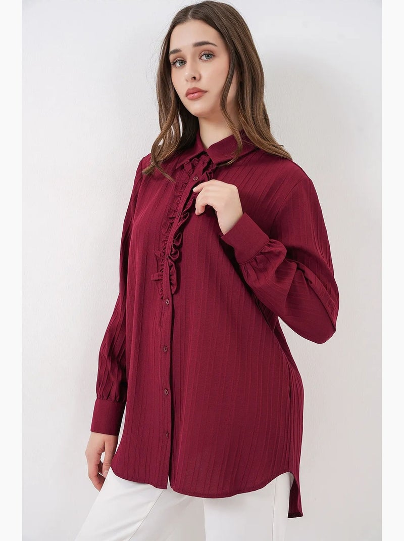 Camisa texturizada com detalhes de folhos bdart Vermelho bordô - Kiabi