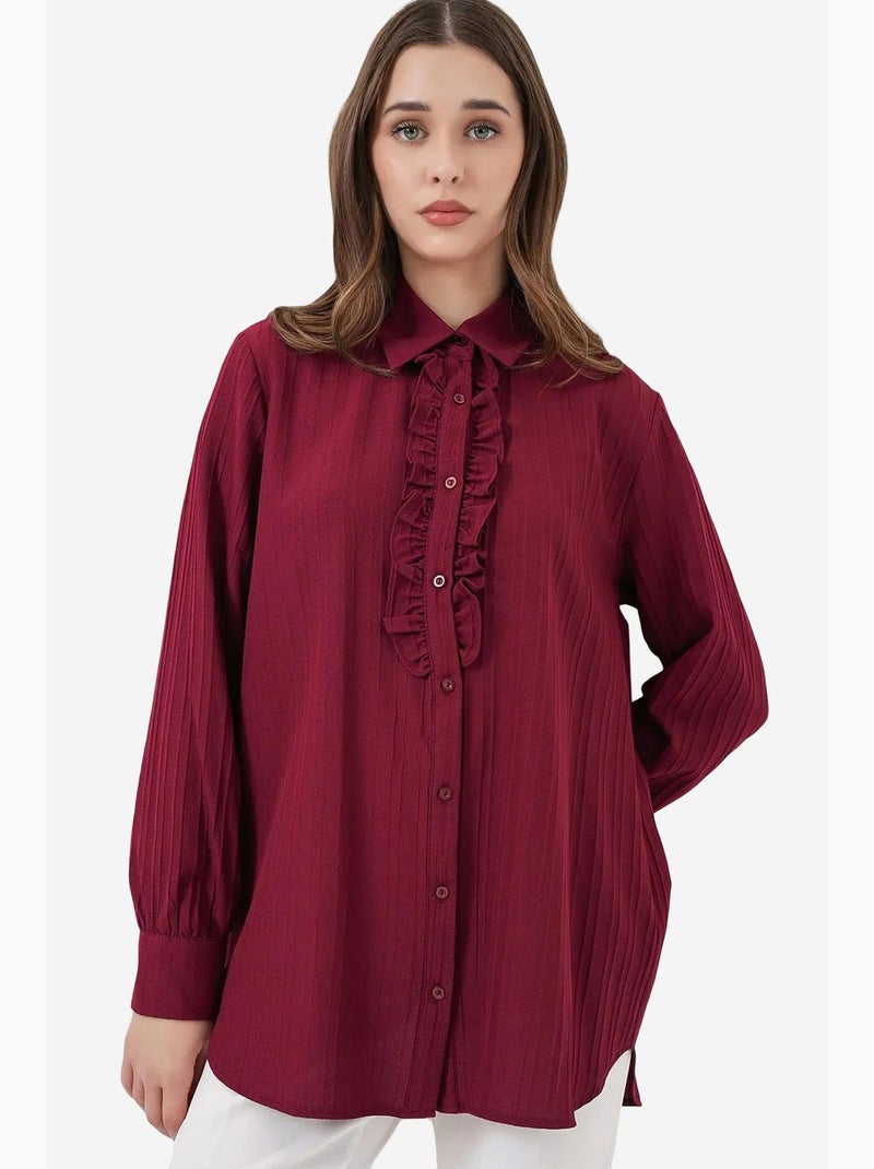 Camisa texturizada com detalhes de folhos bdart Vermelho bordô - Kiabi