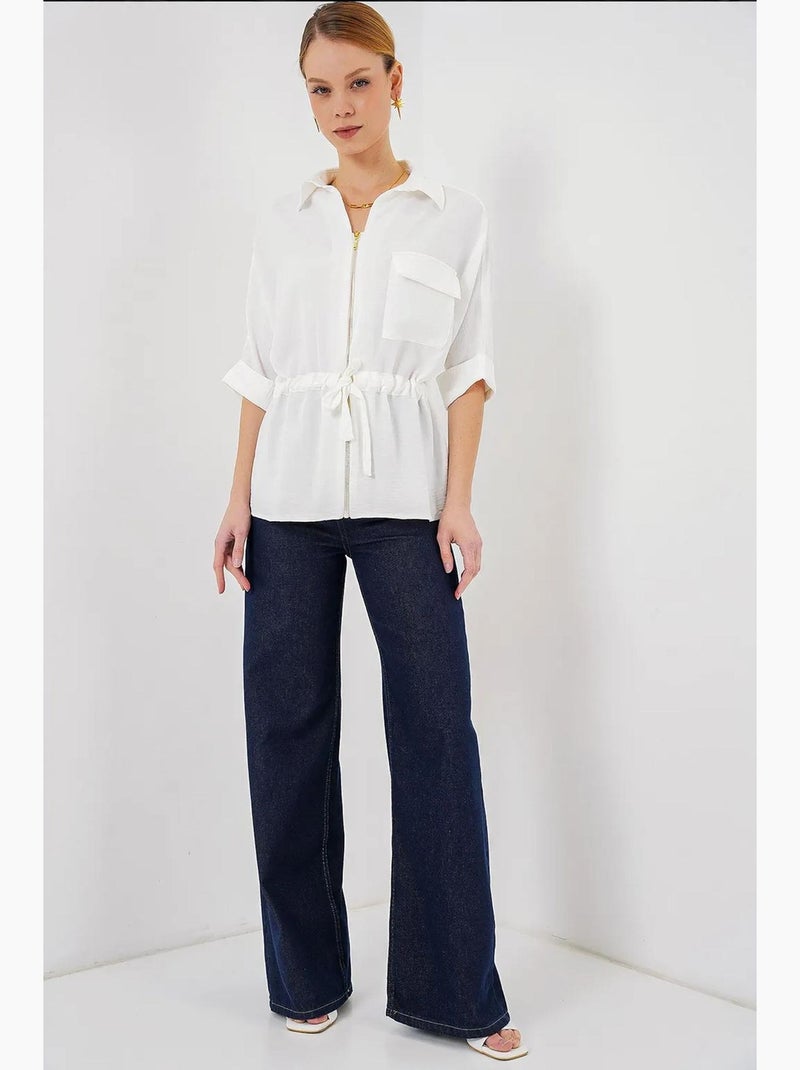 Camisa texturizada com fecho de correr e bolso bdart Branco - Kiabi