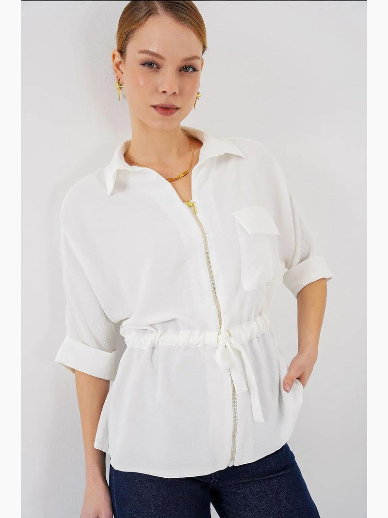 Camisa texturizada com fecho de correr e bolso bdart Branco - Kiabi